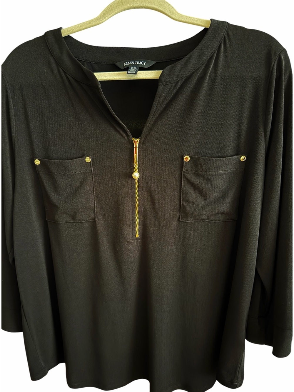 Ellen Tracy Black w/Gold Accents Tunic Top Sz XL NWT